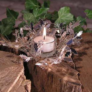 Silver Holly Tealight Holder