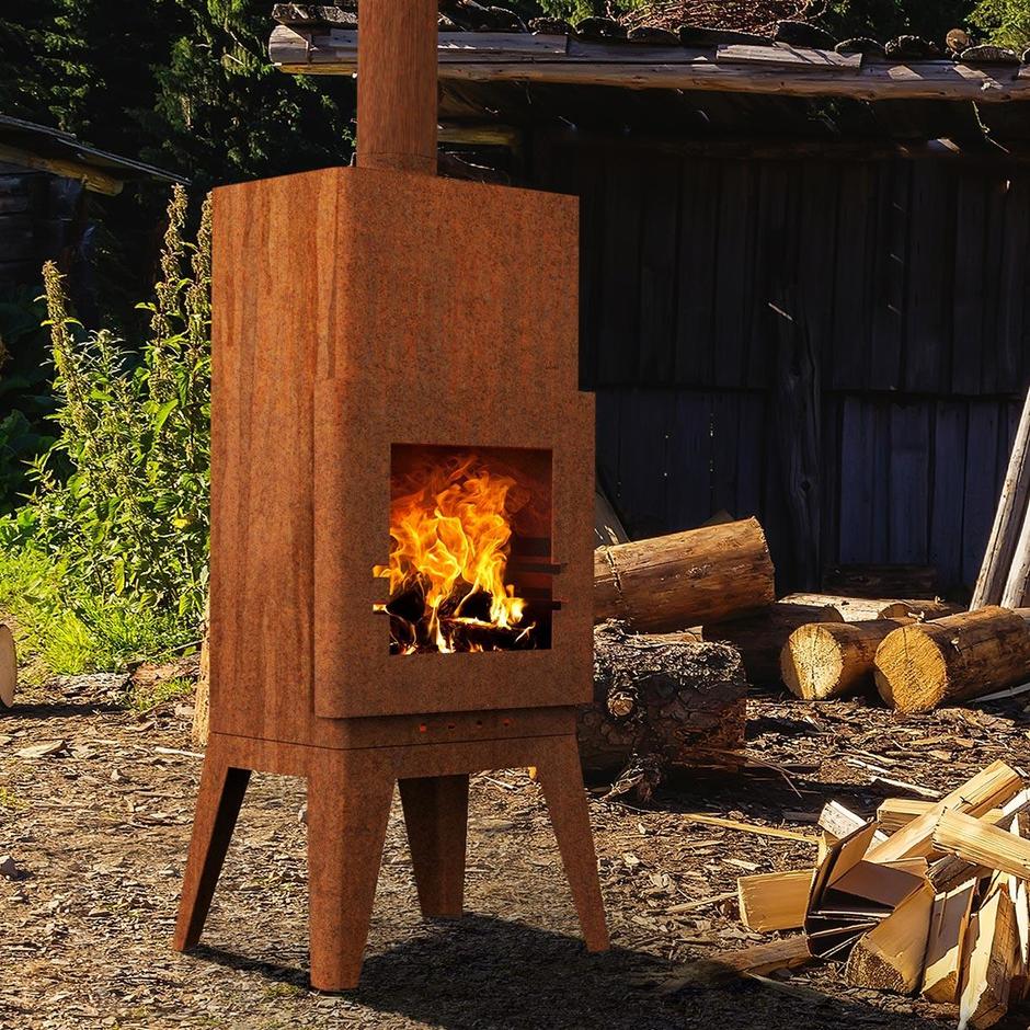 Square Corten Steel Fireplace