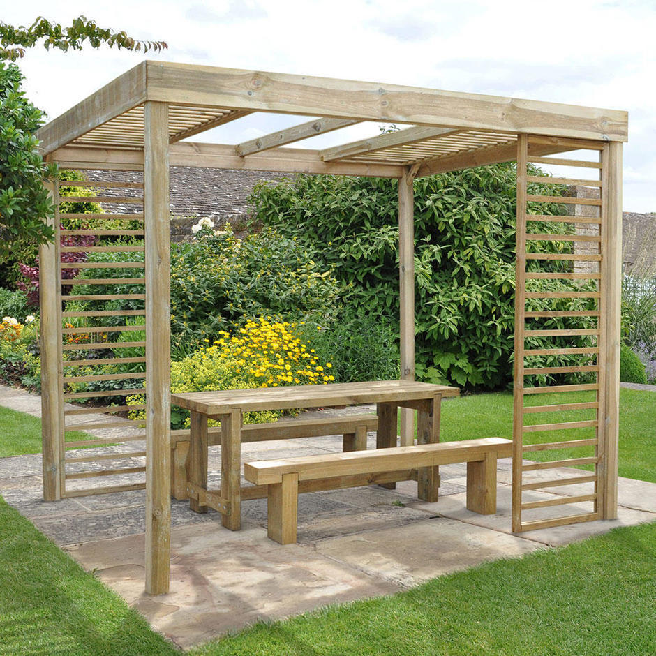 Buy Contemporary Pergola with Slatted Panels by Forest Garden — The