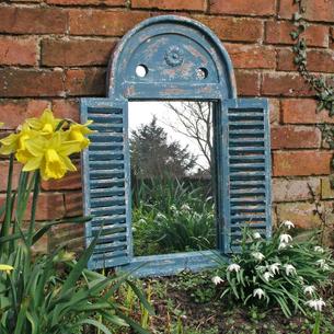 Rustic Blue Louvred Mirror