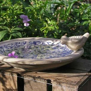 Blue Ceramic Bird Bath
